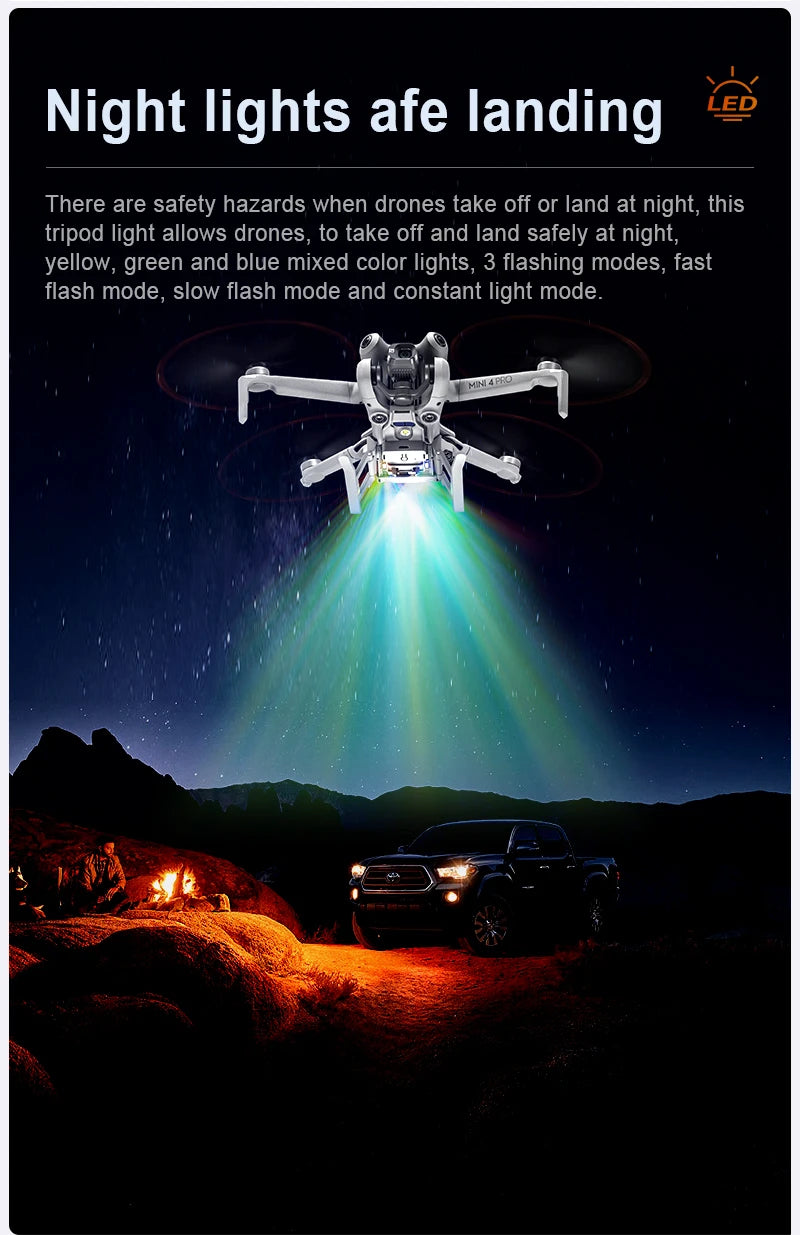 SKYPOINT Colorful LED Landing Gear for DJI Mini 4 Pro Drone Accessory Foldable Landing Gear with Flash LED Lights