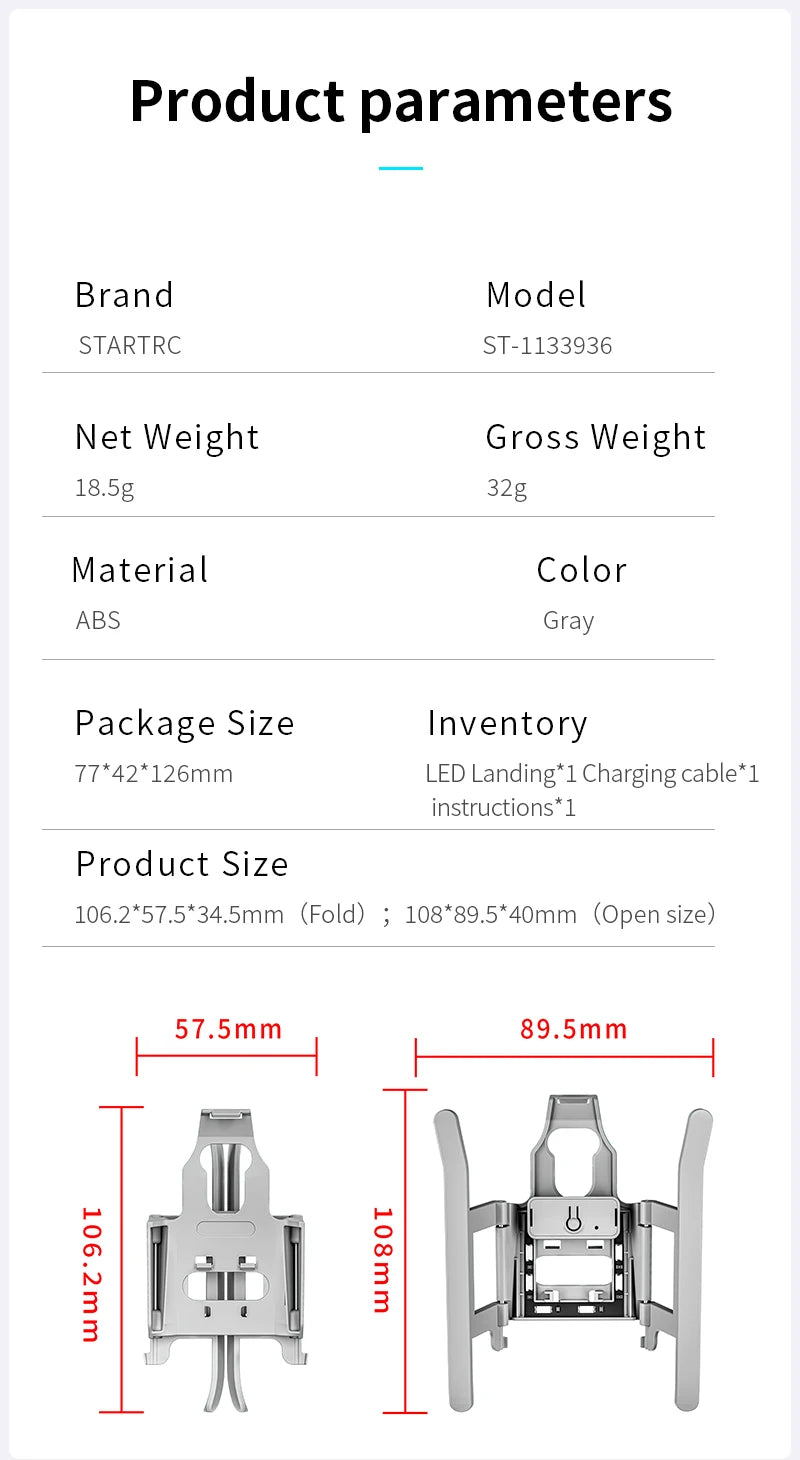 SKYPOINT Colorful LED Landing Gear for DJI Mini 4 Pro Drone Accessory Foldable Landing Gear with Flash LED Lights