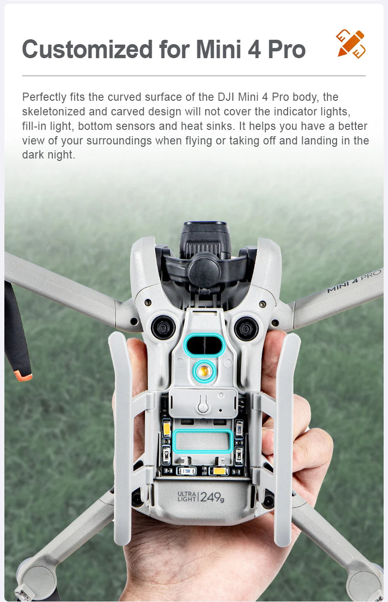 SKYPOINT Colorful LED Landing Gear for DJI Mini 4 Pro Drone Accessory Foldable Landing Gear with Flash LED Lights