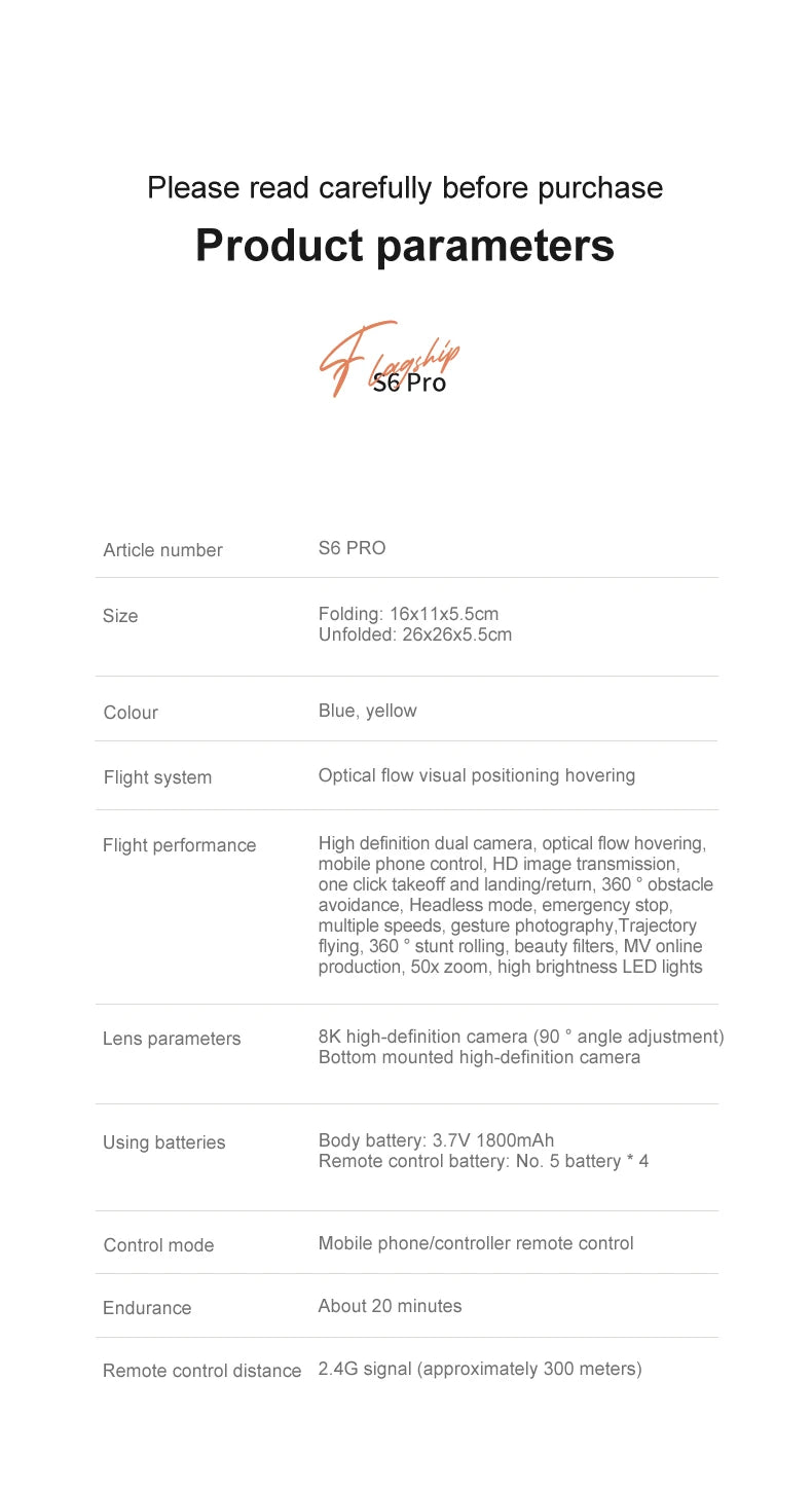 SKYPOINT Xiaomi S6 pro Drone Aerial 8K HD Professional Foldable Obstacle Avoidance Quadcopter Dual Camera GPS WIFI RC UAV Christmas Gifts