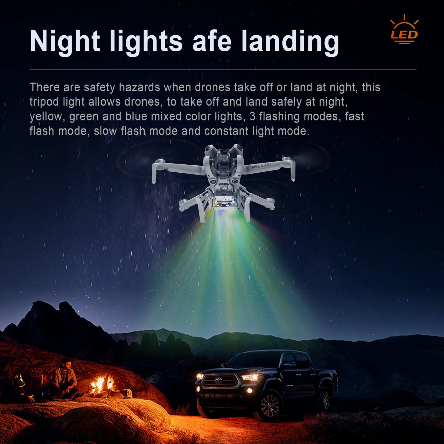SKYPOINT Colorful LED Landing Gear for DJI Mini 4 Pro Drone Accessory Foldable Landing Gear with Flash LED Lights