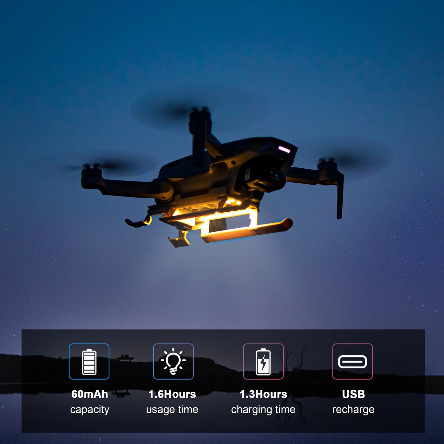 SKYPOINT Mini 2SE Colorful LED Landing Gear for DJI Mini 4K/Mini 2 Drone Accessory Foldable Landing Gear with Flash LED Lights