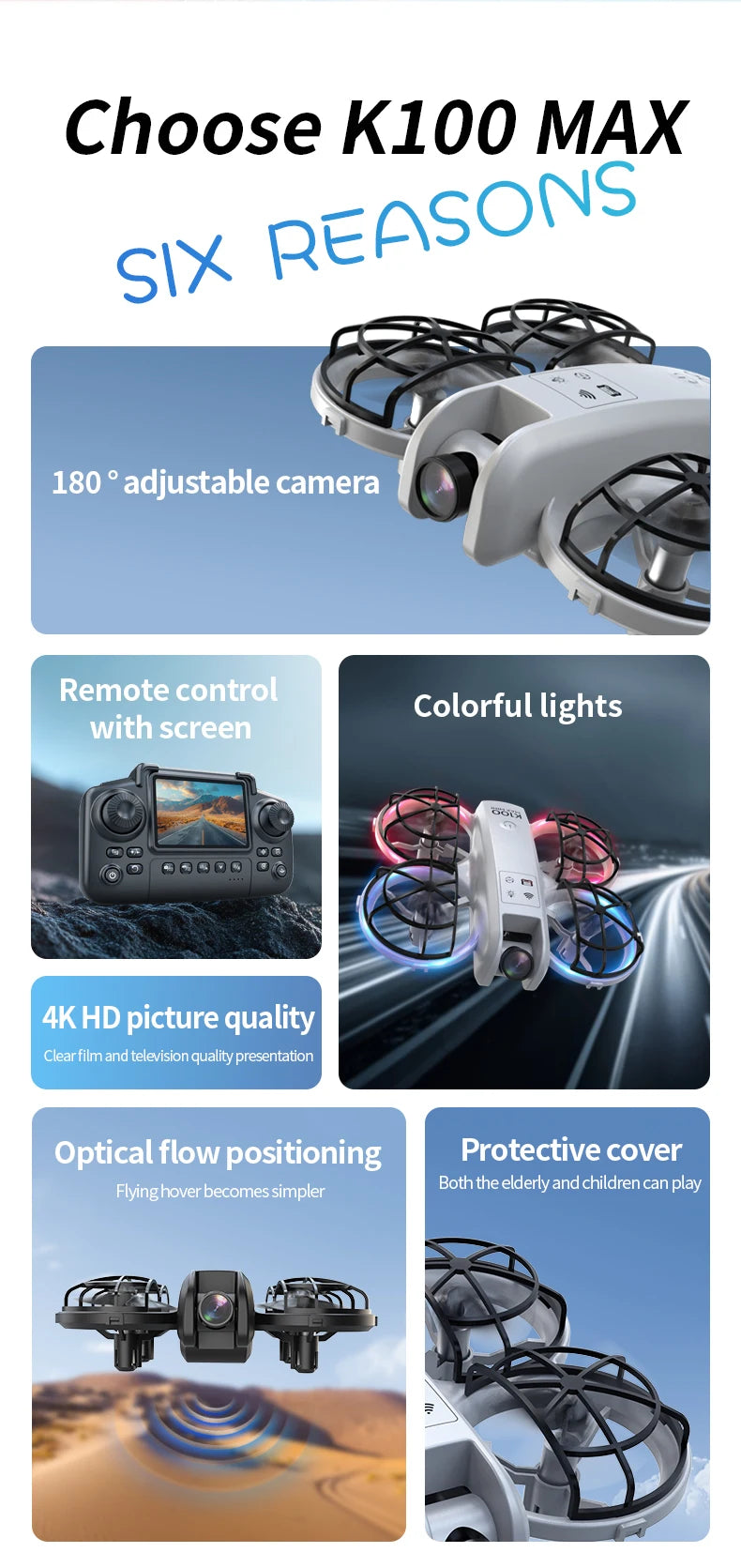 SKYPOINT K100 MAX Drone with 5KM Range 8K Dual Camera 180 Obstacle Avoidance HD Video FPV Optical Flow Quadcopter Aerial Photography Toy