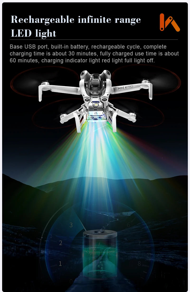 SKYPOINT Colorful LED Landing Gear for DJI Mini 4 Pro Drone Accessory Foldable Landing Gear with Flash LED Lights