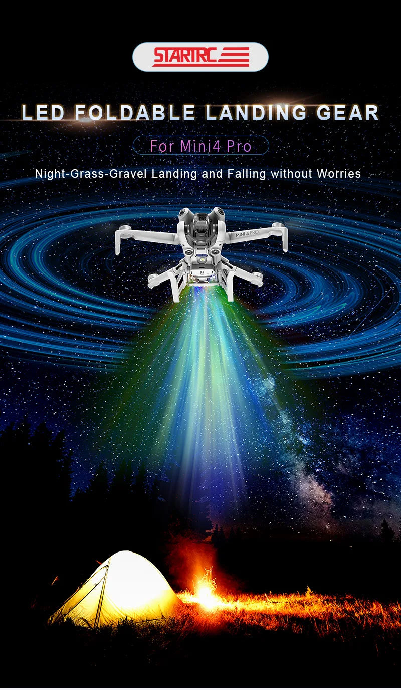 SKYPOINT Colorful LED Landing Gear for DJI Mini 4 Pro Drone Accessory Foldable Landing Gear with Flash LED Lights